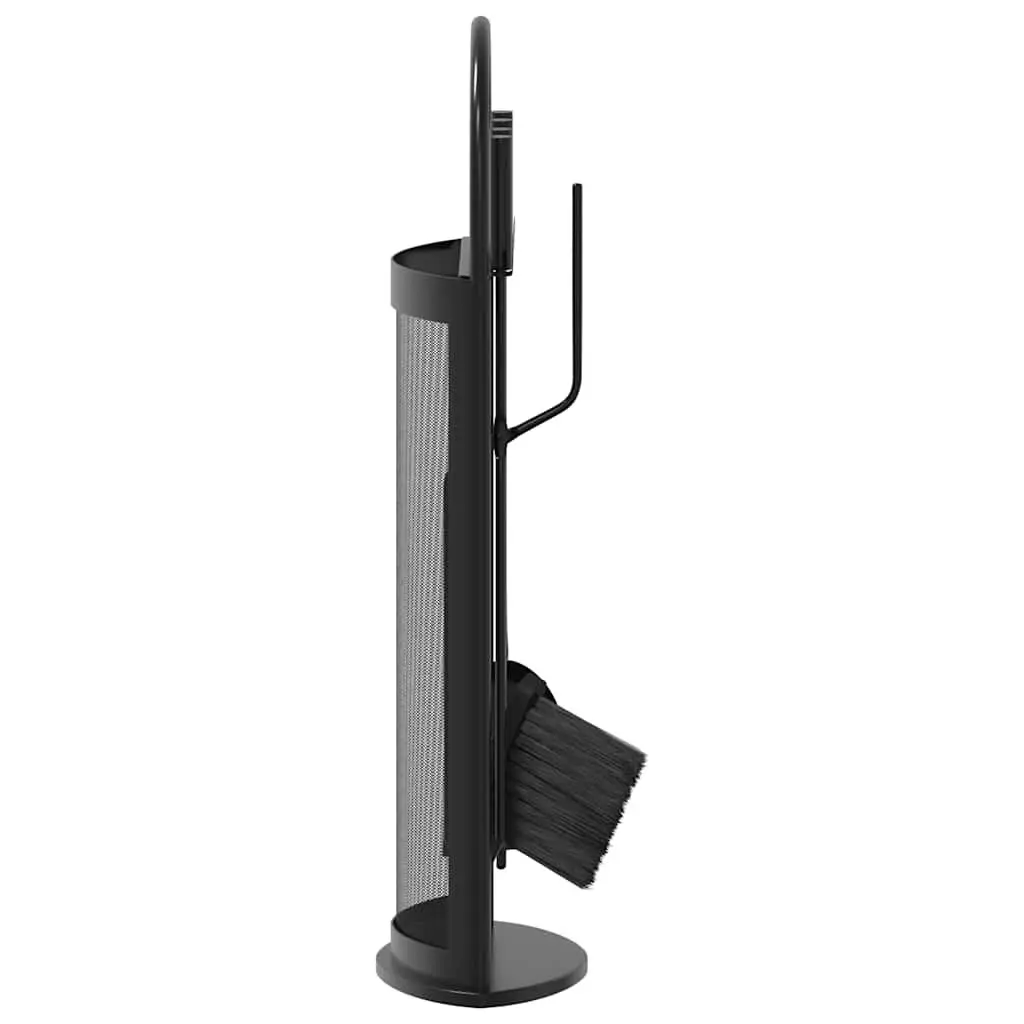 5-Piece Black Steel Fireplace Tool Set with Rack