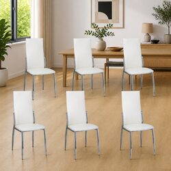 Set of 6 White High Back Dining Chairs for Kitchen