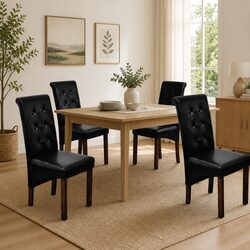 Dining Chairs Set of 4 Black Faux Leather Kitchen Seat Ergonomic Design Padded