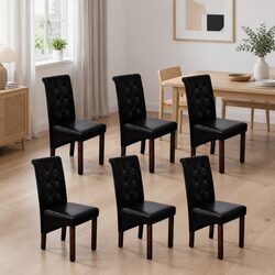 6-Piece Set of Ergonomic Black Faux Leather Dining Chairs