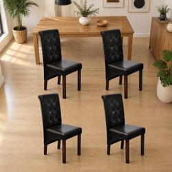 Brown Faux Leather Dining Chairs Set of 4 with Padded Seats