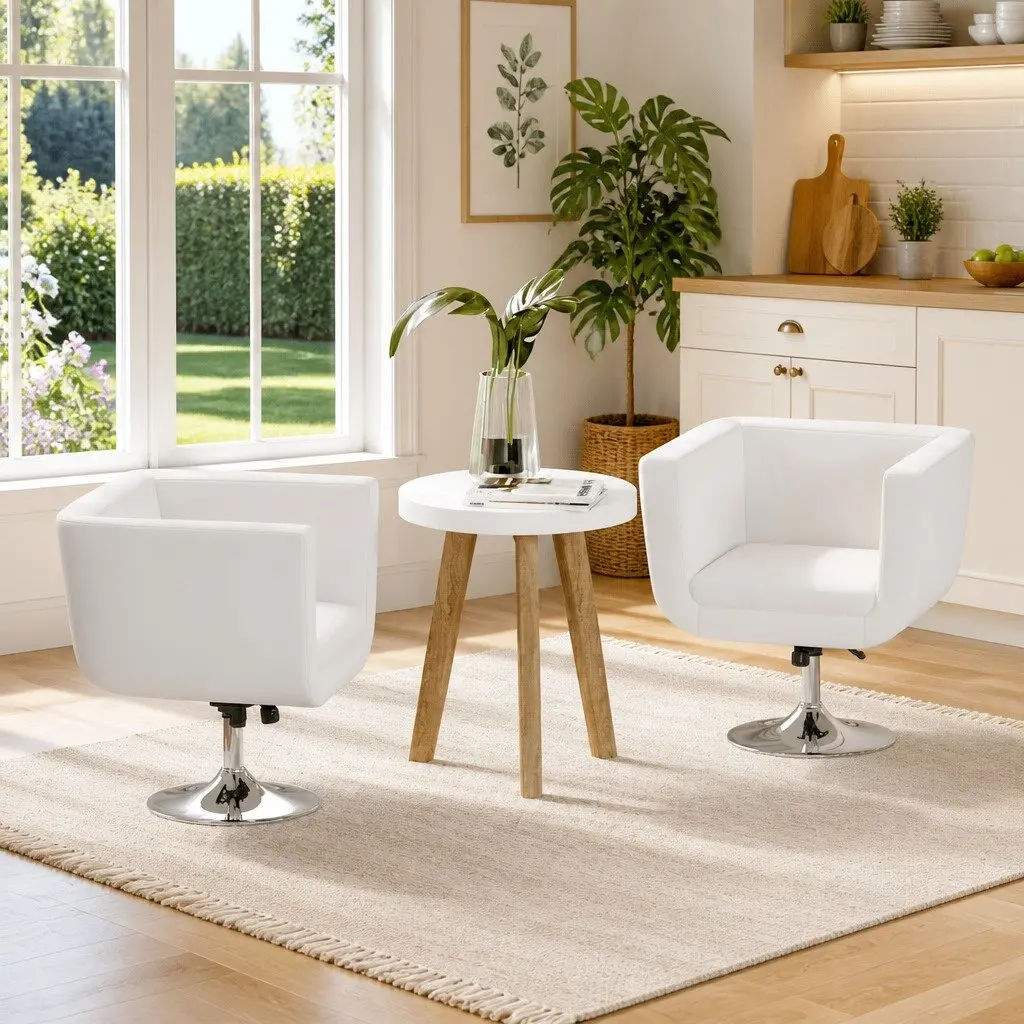 Bar Stools Artificial Leather Height Adjustable White 2 Piece Swivel Armchairs