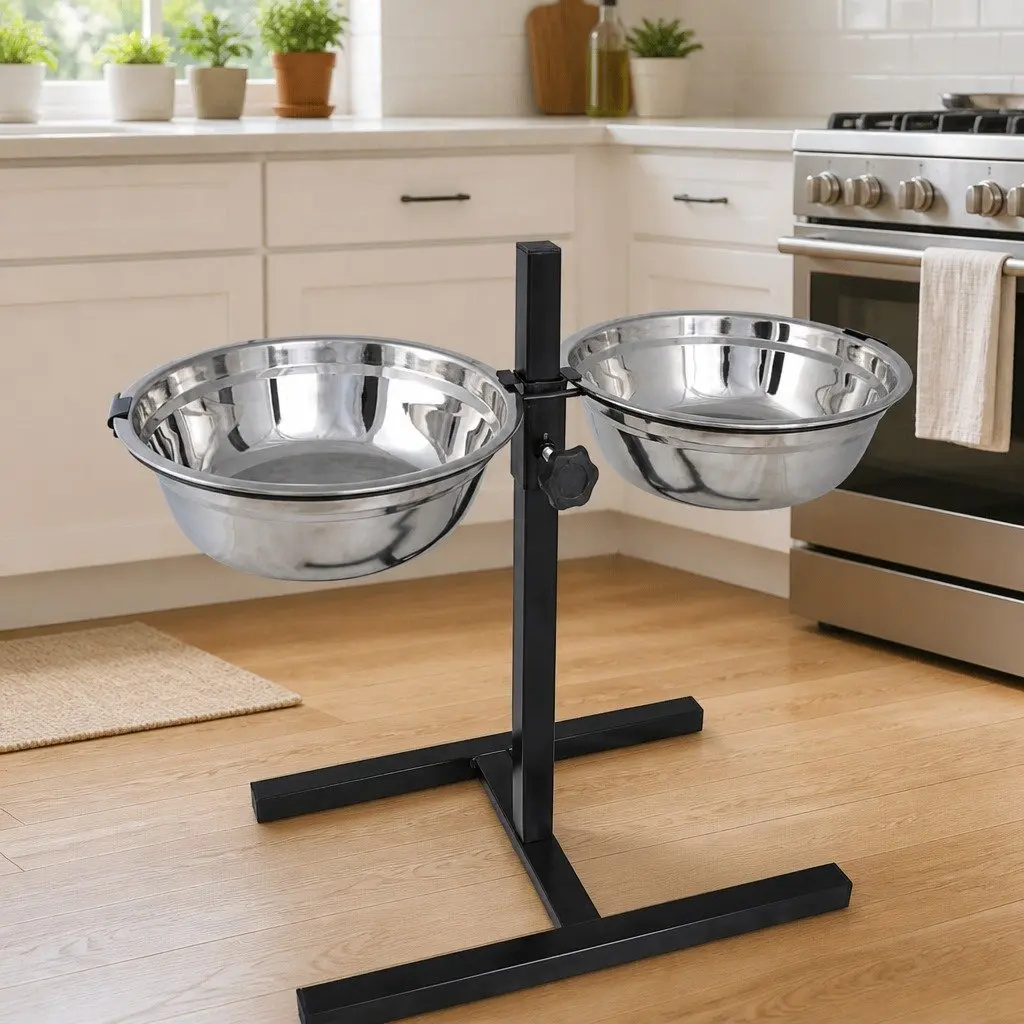 Adjustable Double Diner Feeding Stand with Bowls