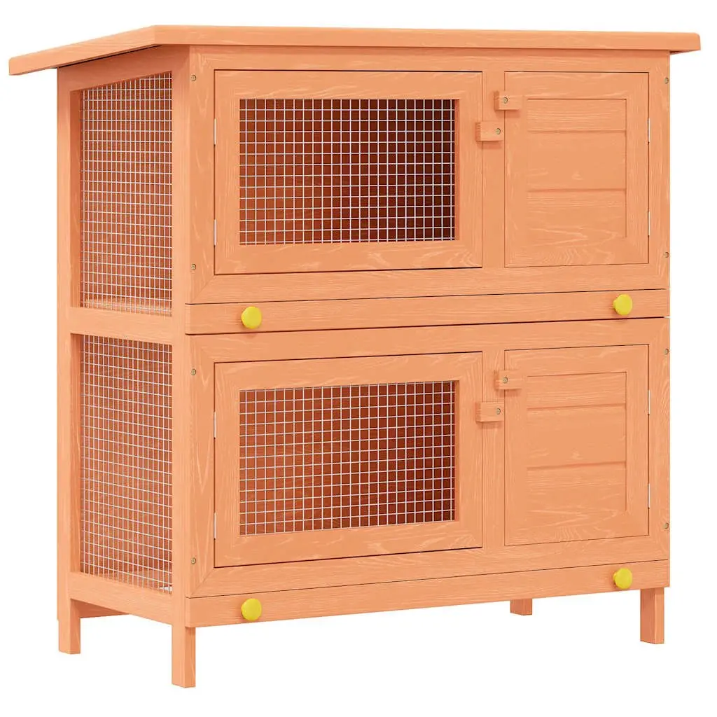 Rabbit Hutch Wooden Two-Tier Small Animal House Brown Outdoor Enclosure