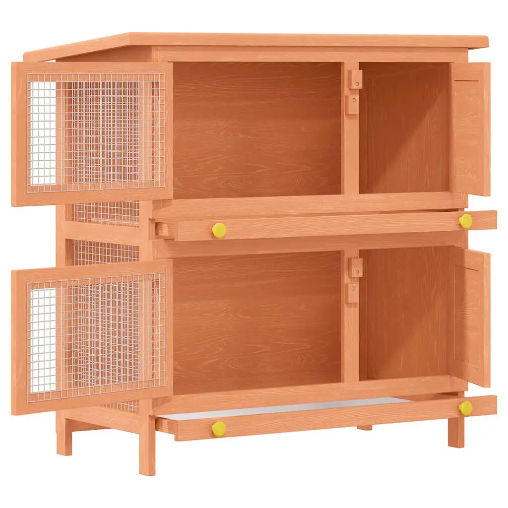 Rabbit Hutch Wooden Two-Tier Small Animal House Brown Outdoor Enclosure
