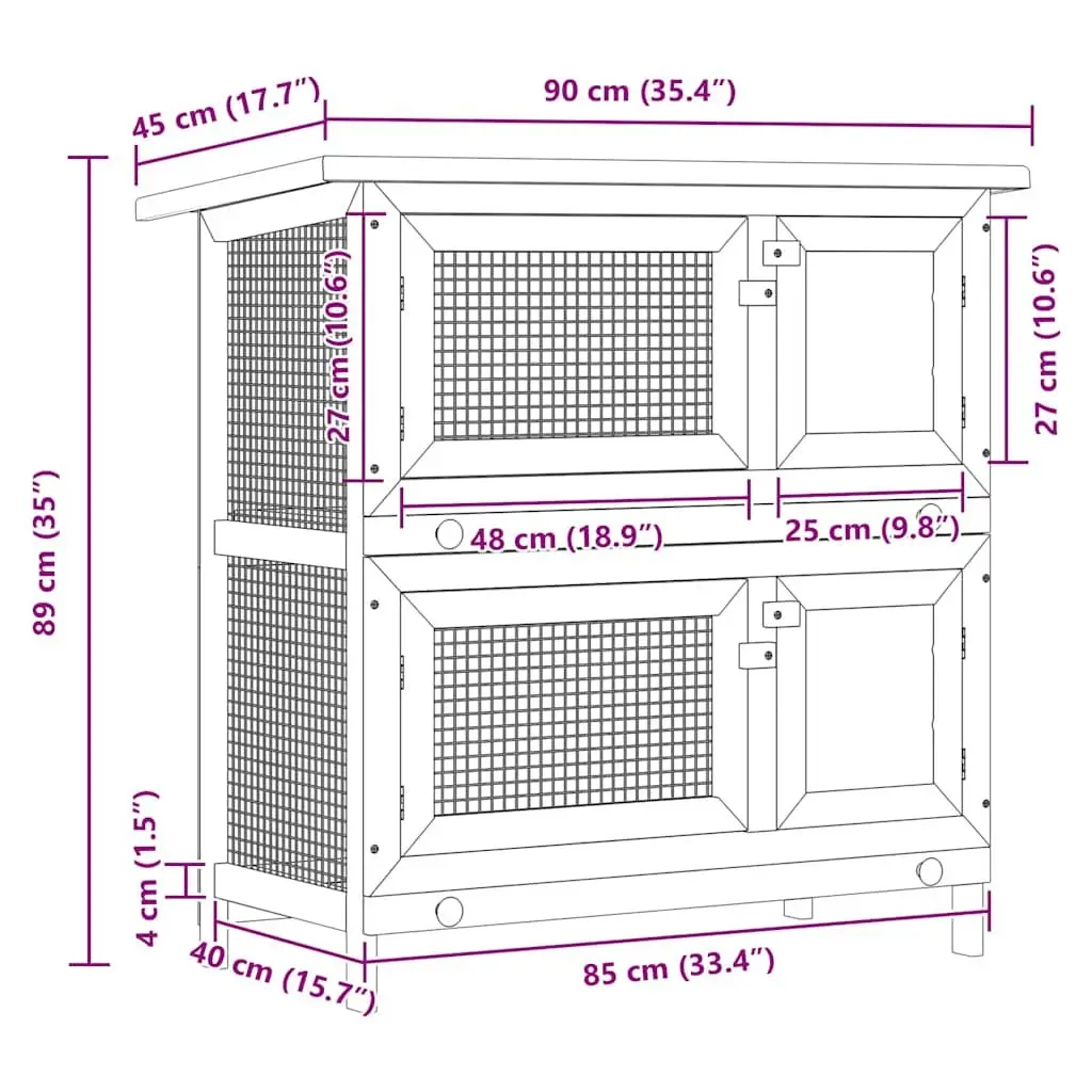 Rabbit Hutch Wooden Two-Tier Small Animal House Brown Outdoor Enclosure