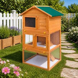 Durable 3-Layer Wooden Rabbit Hutch for Small Animals