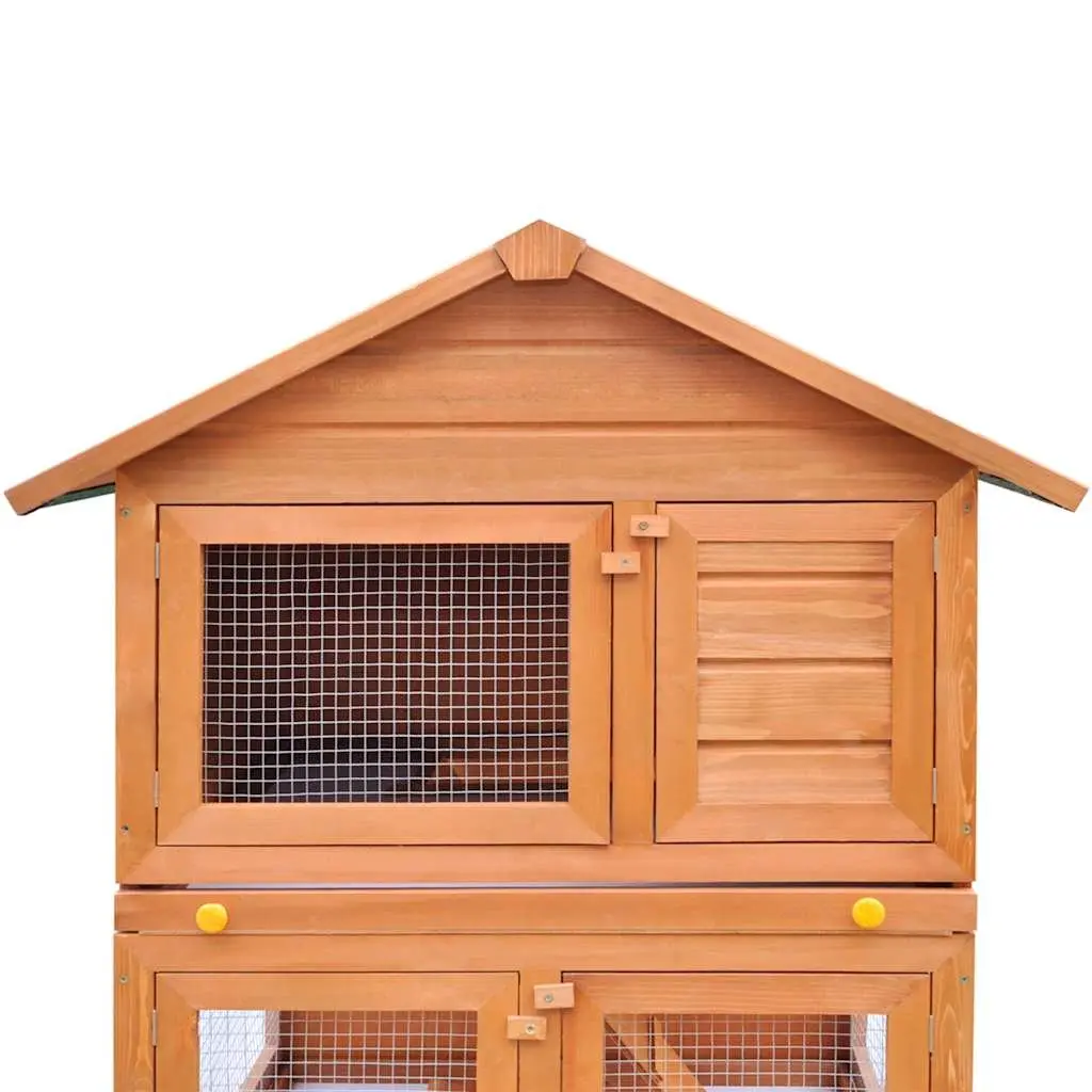 Rabbit Hutch Wood 3 Layer Brown Small Animal Cage Outdoor Enclosure