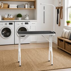 Pet Grooming Table Foldable Adjustable Arm Loop Brown Professional Home Mobile