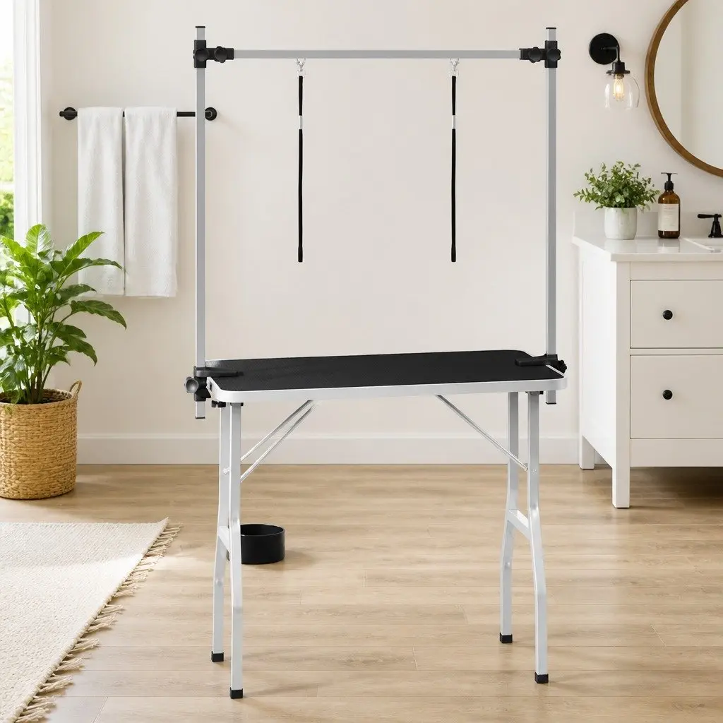 Foldable Dog Grooming Table with Adjustable Arm and Durable Build