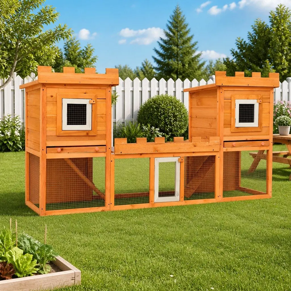 Large Double Layer Rabbit Hutch for Outdoor Use