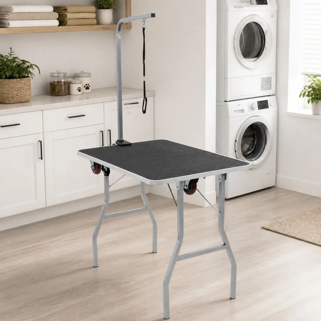 Portable Dog Grooming Table with Castors Adjustable Pet Grooming Station