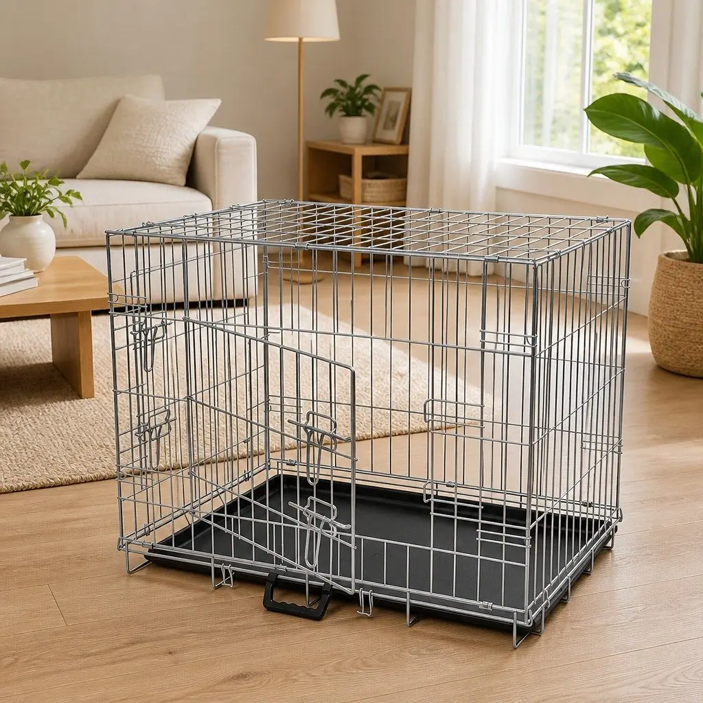 Black Foldable Metal Dog Bench M for Training