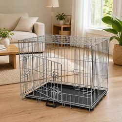 Sturdy Black Foldable Metal Dog Bench M for Training