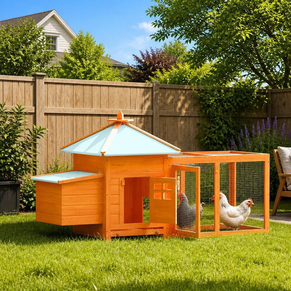 Outdoor Chicken Coop with Nesting Box and Run