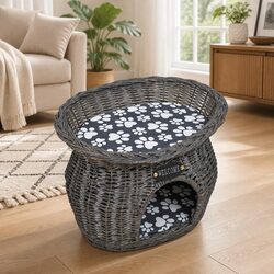 Grey Willow Cat Tree Pet House Bed Scratching Post with Cushion Indoor Outdoor