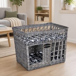 Cat Tree Willow Pet House Bed Scratching Post with Cushion Grey Square