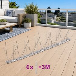Bird & Pigeon Spikes Stainless Steel 5-Row Pest Repellent 6 Strips 3m Garden