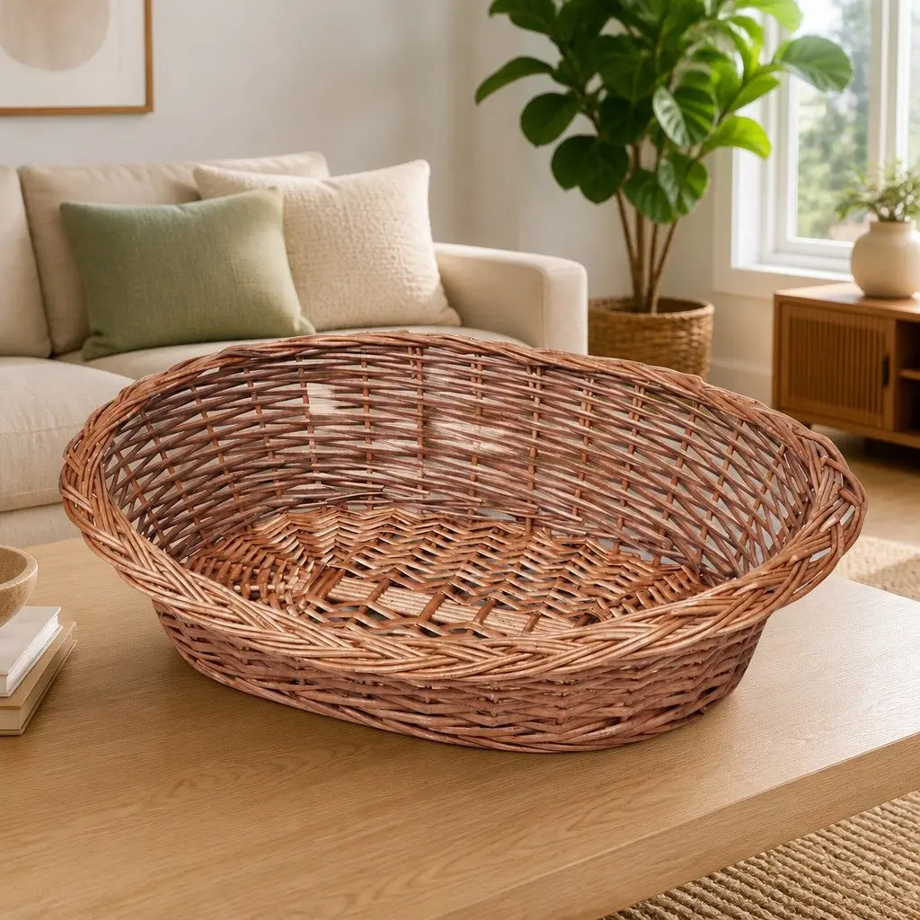 Natural Willow Dog Basket Bed 69cm Brown