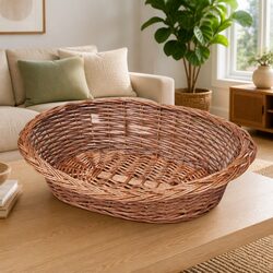 Durable Natural Willow Dog Basket Bed 69cm Brown