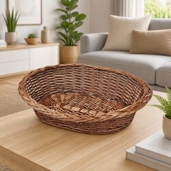 Brown Willow Woven Dog Basket Pet Bed 50cm