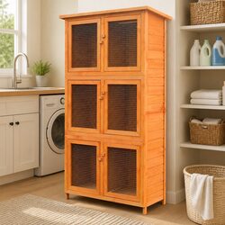 Wooden Rabbit Cage with 6 Rooms for Small Pets