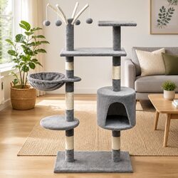 Durable Grey Cat Tree 125cm with Multi-Level Features