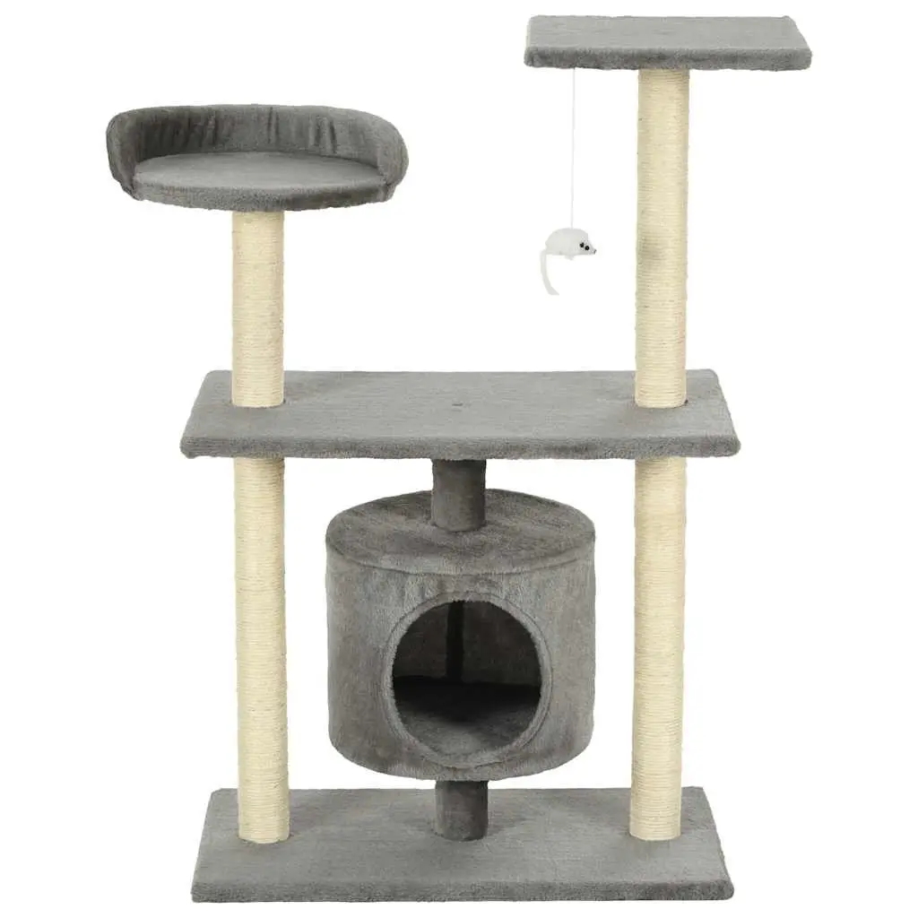 Grey Cat Tree with Multi-Level Scratching Posts