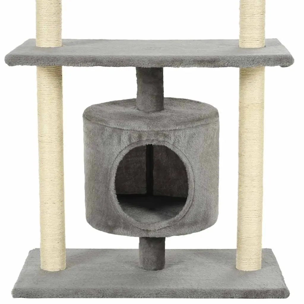 Grey Cat Tree with Multi-Level Scratching Posts