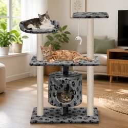 Durable Grey Cat Tree with Multi-Level Scratching Posts
