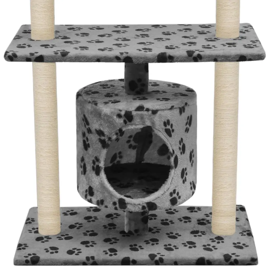 Grey Cat Tree with Multi-Level Scratching Posts
