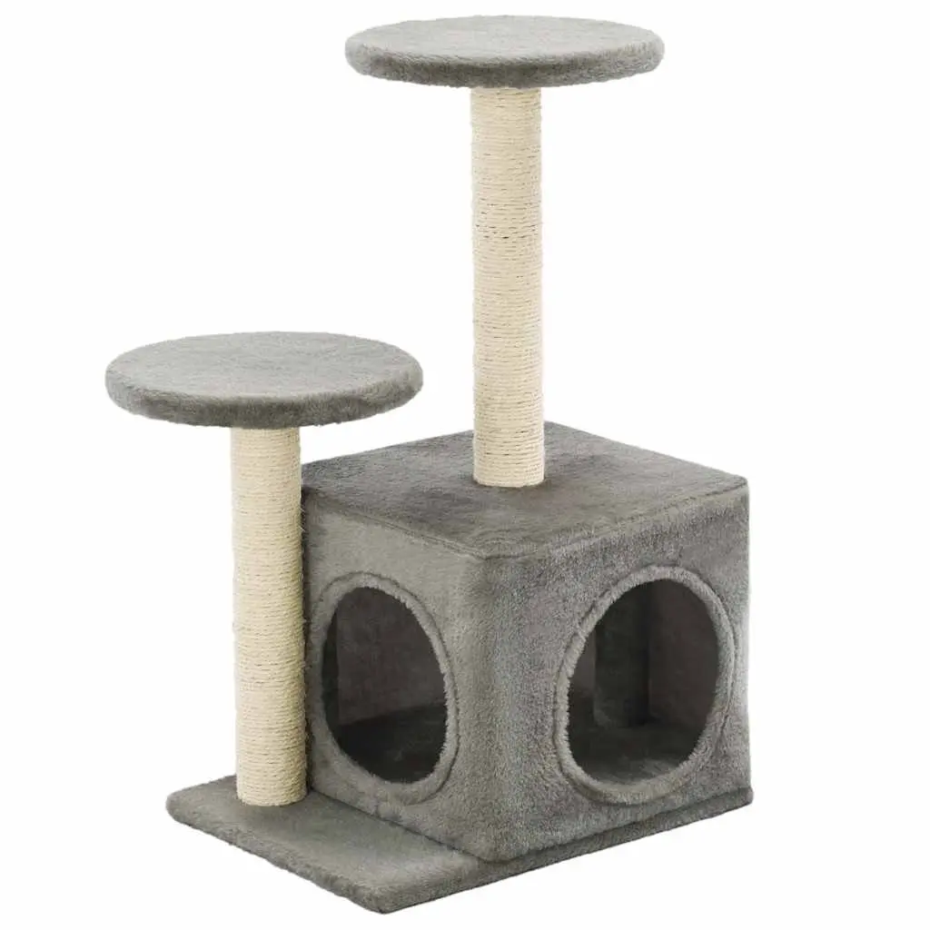 Grey Plush Cat Tree with Scratching Posts 60cm