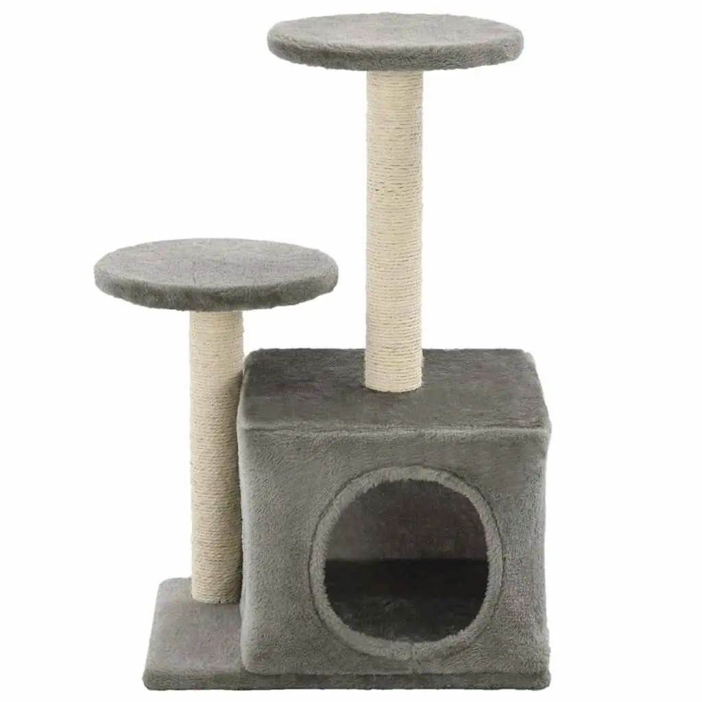 Grey Plush Cat Tree with Scratching Posts 60cm