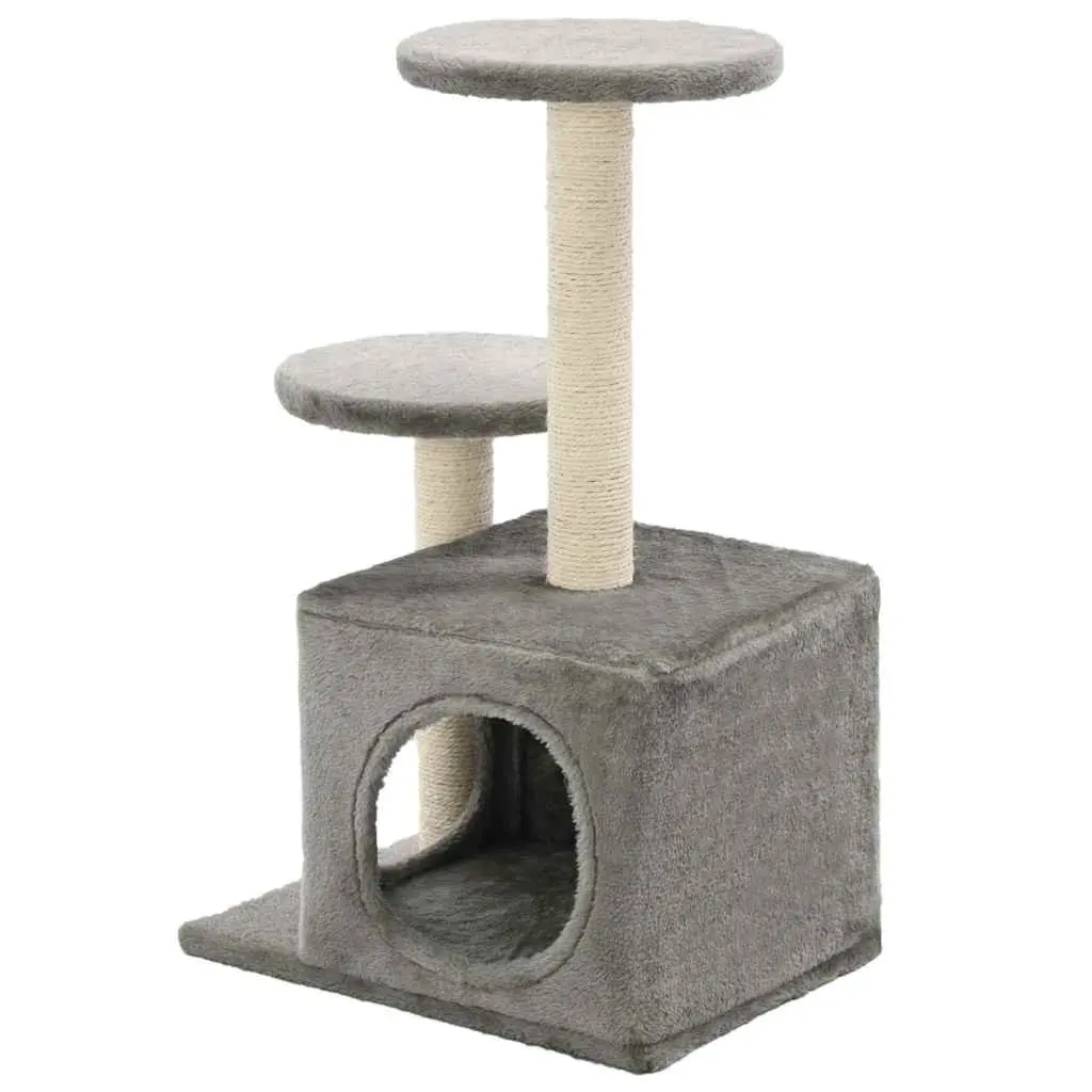 Grey Plush Cat Tree with Scratching Posts 60cm