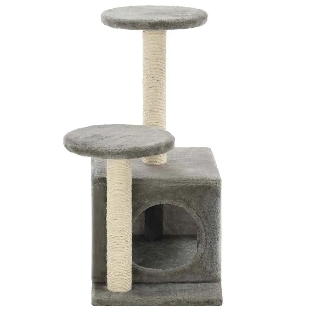 Grey Plush Cat Tree with Scratching Posts 60cm
