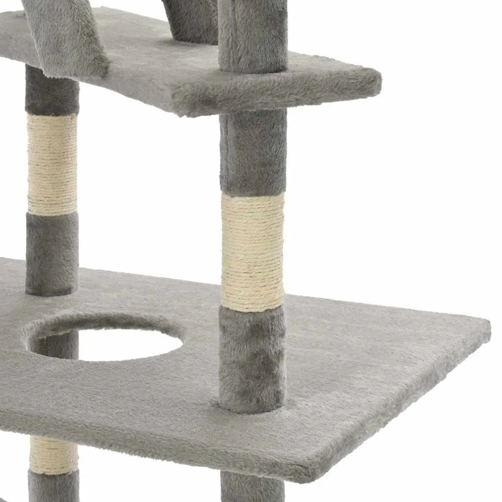 Multi-Level Grey Cat Tree with Sisal Rope Scratching Posts