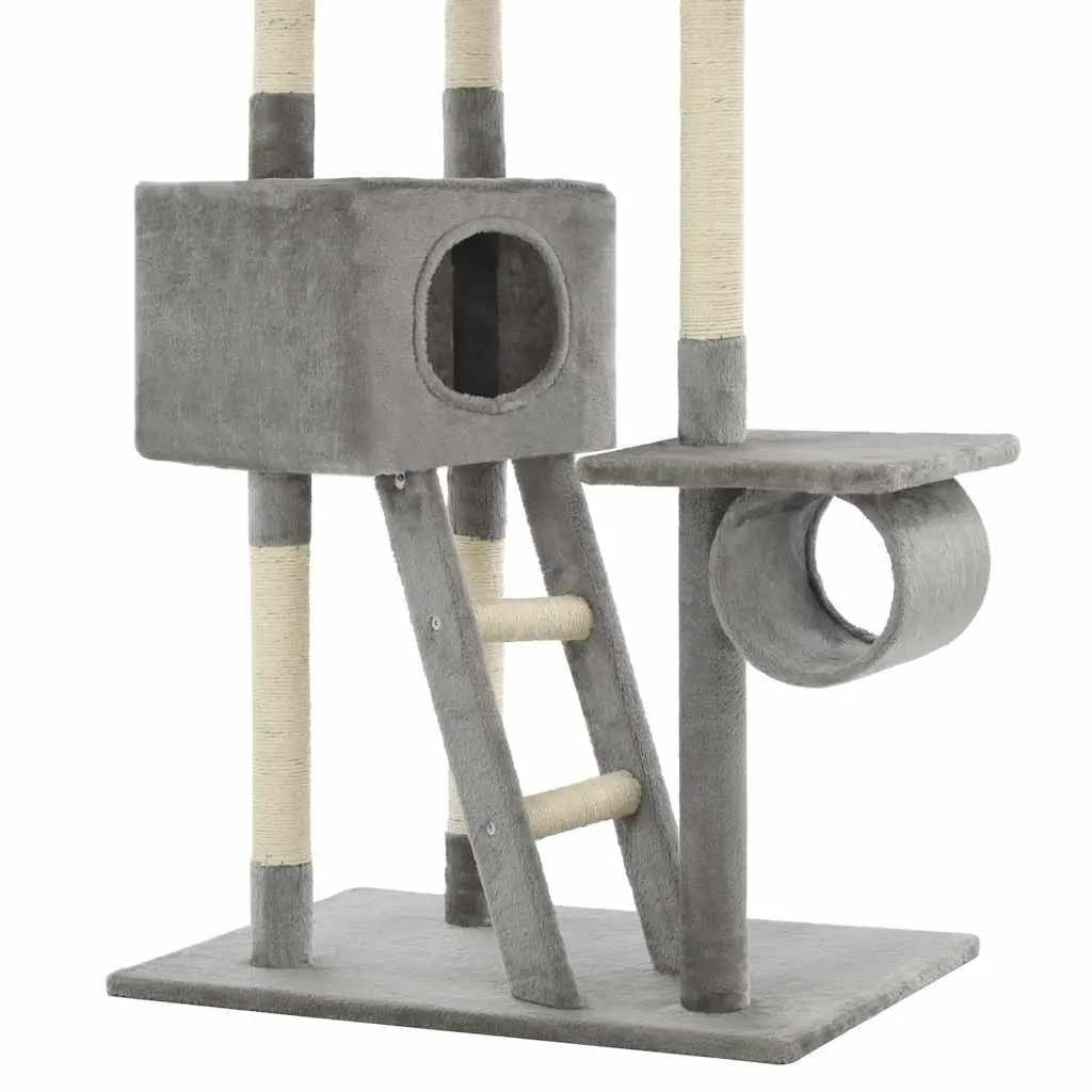 Multi-Level Grey Cat Tree with Sisal Rope Scratching Posts