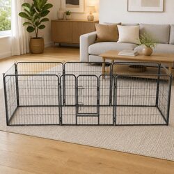 Heavy-Duty 8-Panel Dog Playpen 80x80cm Black Steel