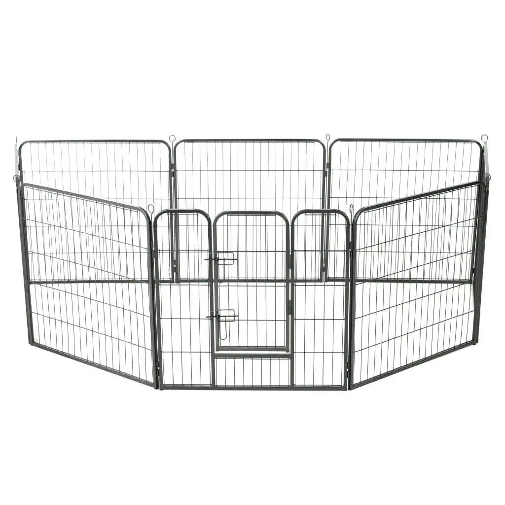 Dog Playpen Steel 80x80cm Black 8 Panels Indoor Outdoor Enclosure