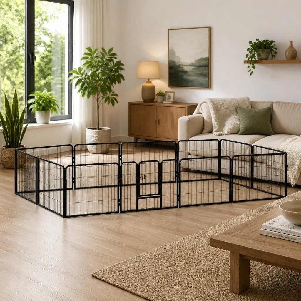Dog Playpen Steel 80x60 cm Black 12 Panels Indoor Outdoor Exercise Pen