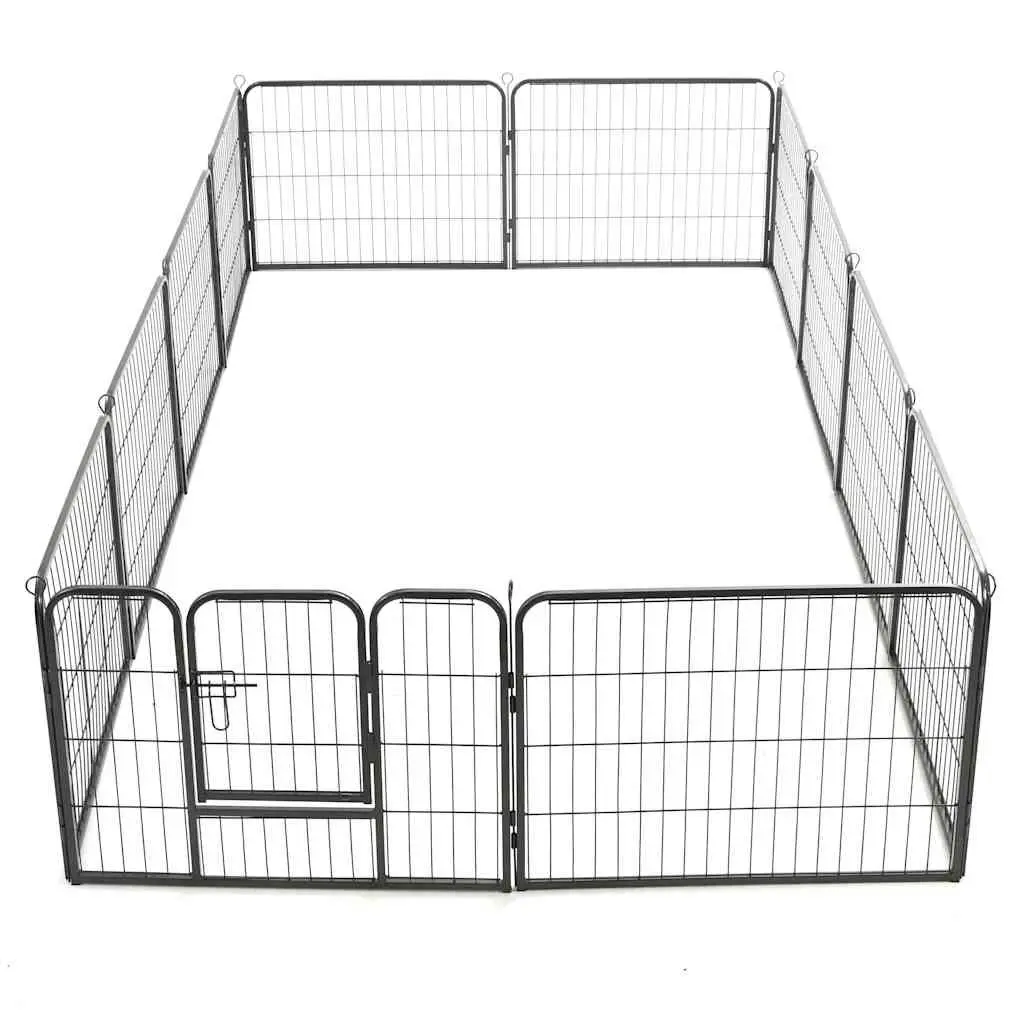Dog Playpen Steel 80x60 cm Black 12 Panels Indoor Outdoor Exercise Pen