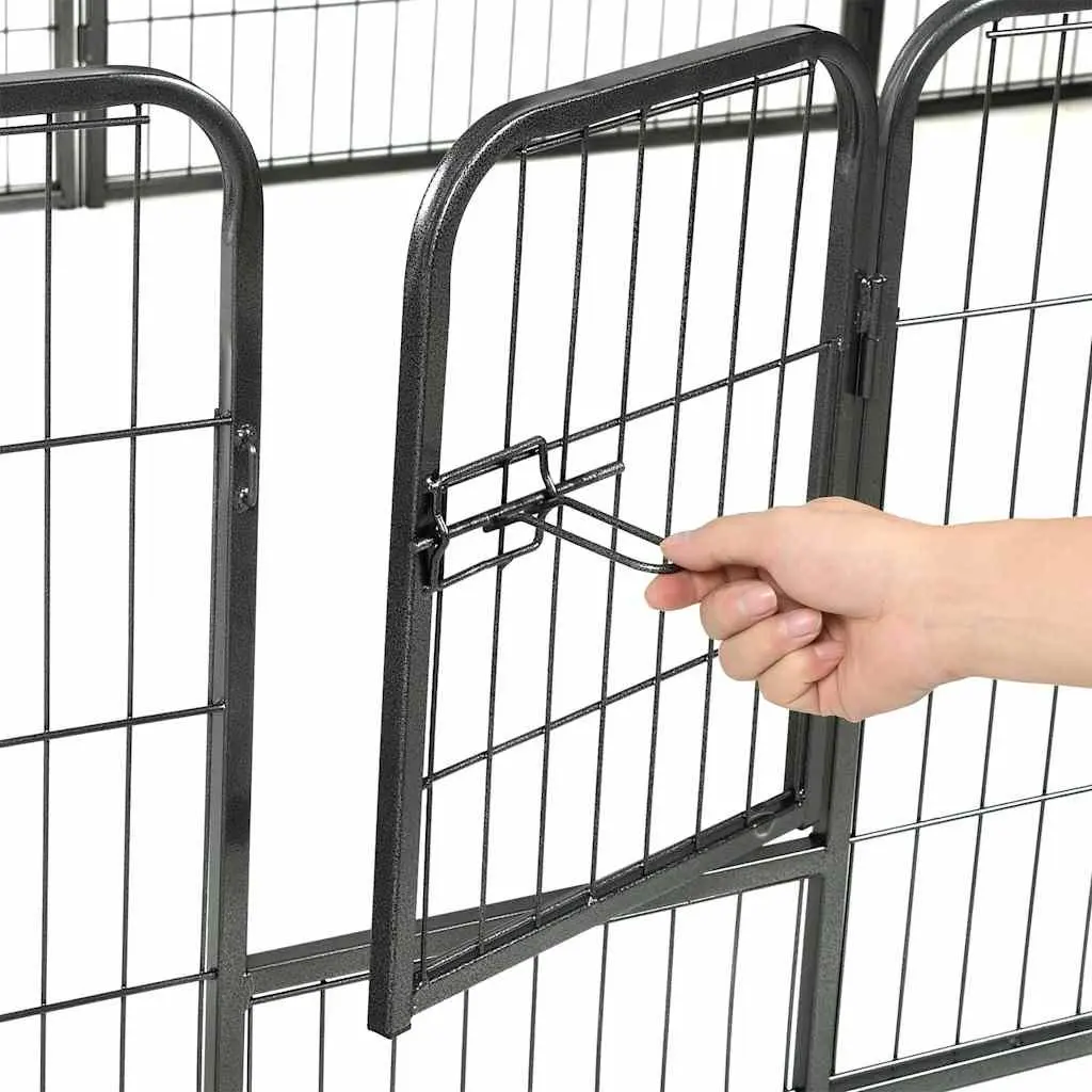 Dog Playpen Steel 80x60 cm Black 12 Panels Indoor Outdoor Exercise Pen