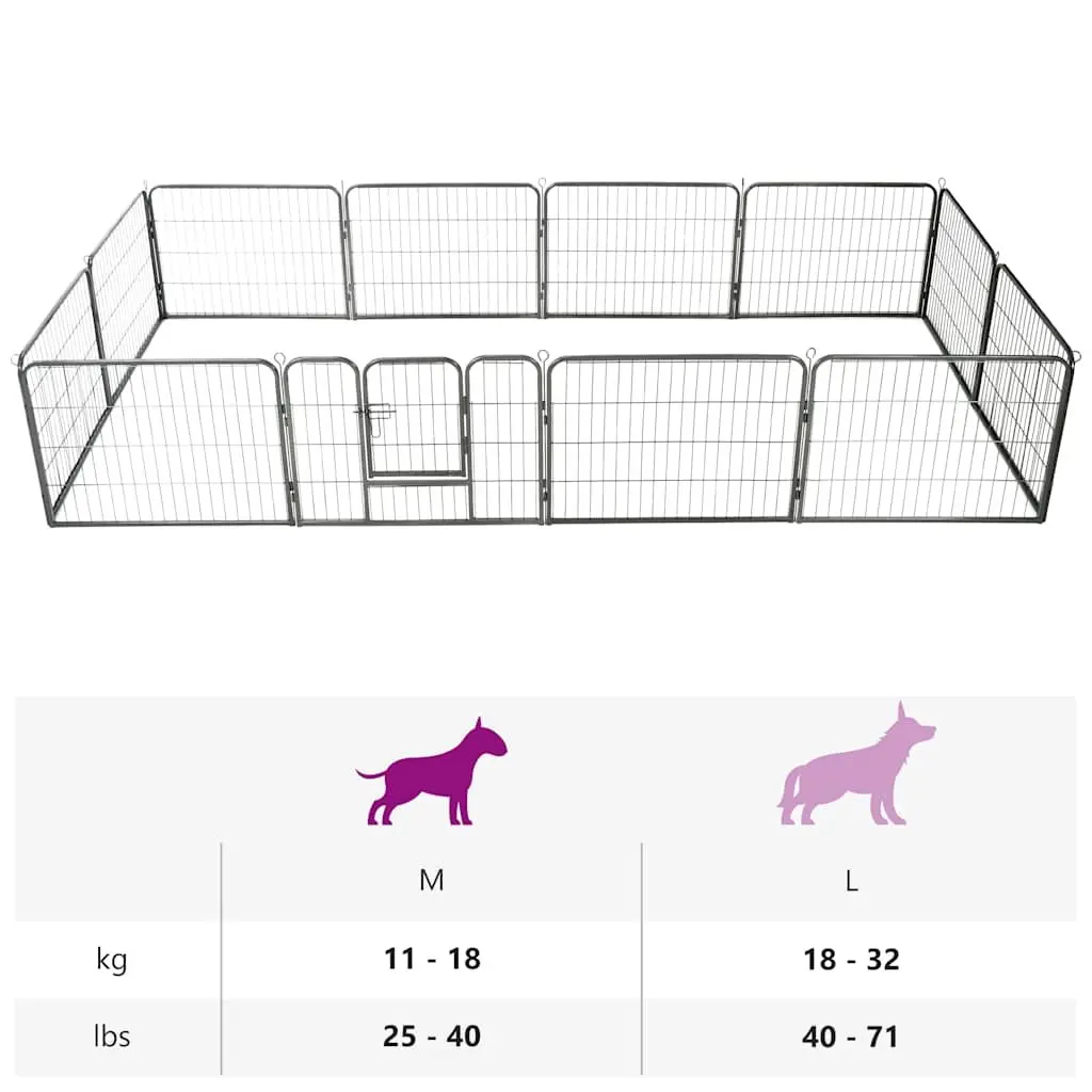 Dog Playpen Steel 80x60 cm Black 12 Panels Indoor Outdoor Exercise Pen