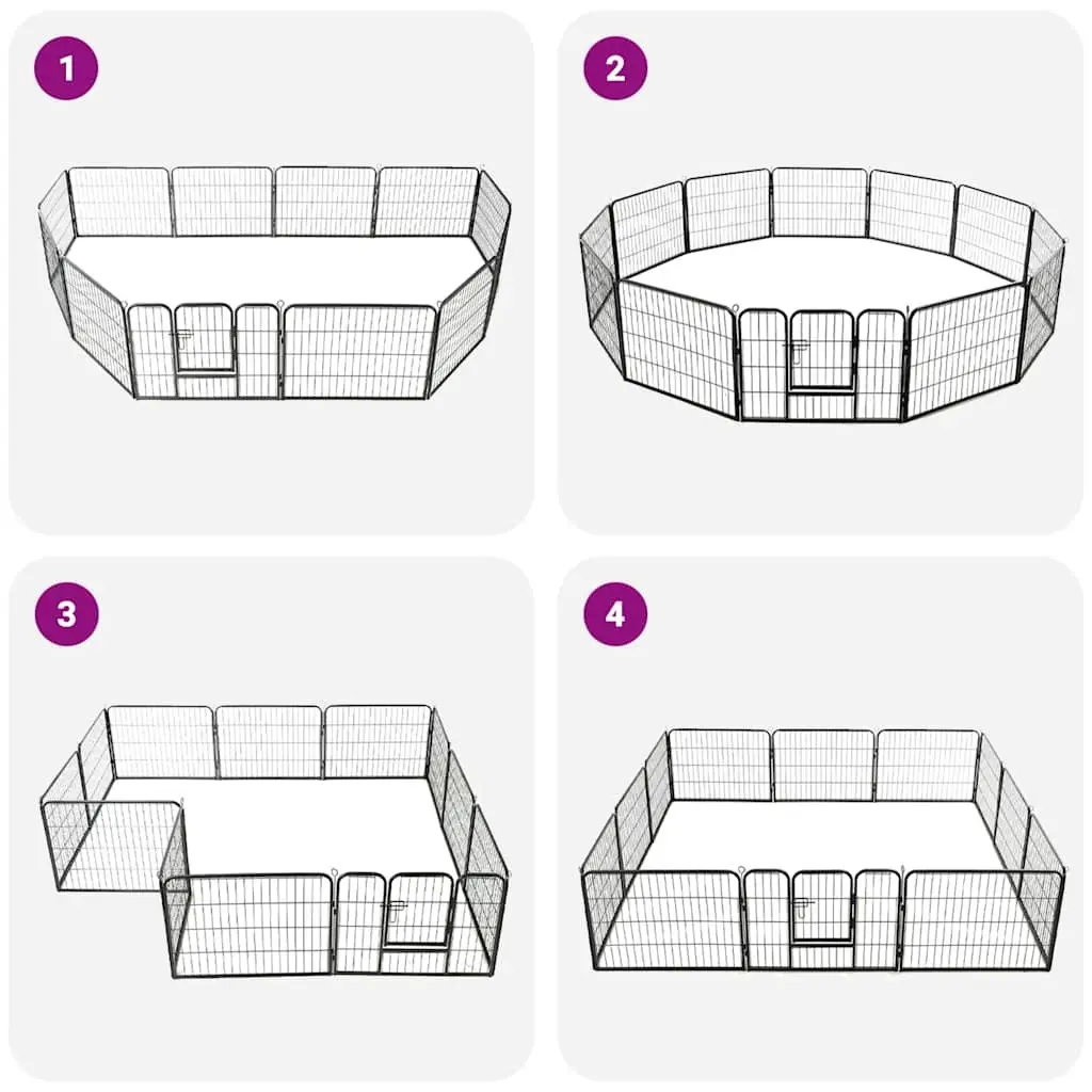 Dog Playpen Steel 80x60 cm Black 12 Panels Indoor Outdoor Exercise Pen
