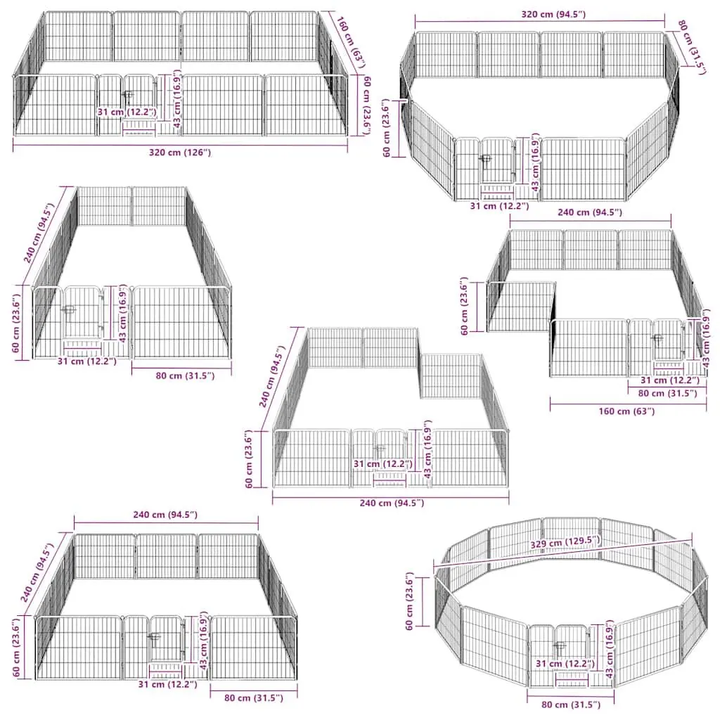 Dog Playpen Steel 80x60 cm Black 12 Panels Indoor Outdoor Exercise Pen