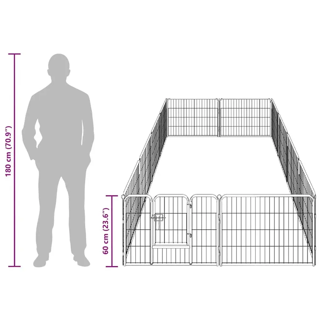 Dog Playpen Steel 80x60 cm Black 12 Panels Indoor Outdoor Exercise Pen
