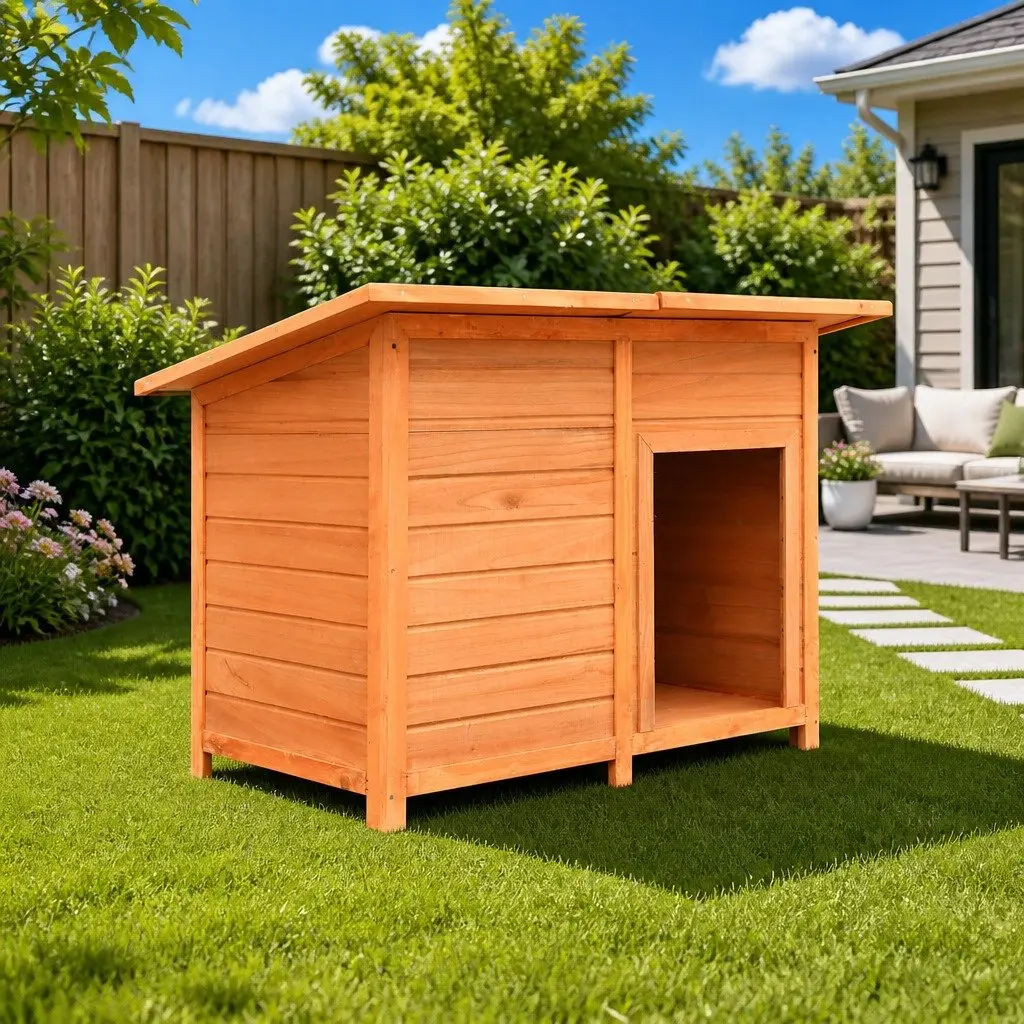 Solid Pine Wood Dog House Outdoor Kennel for Pets