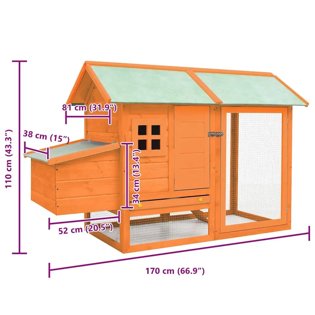Chicken Cage Wooden 170x81x110 cm Brown