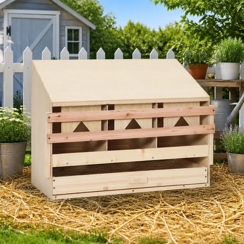 Chicken Nesting Box Solid Pine Wood 3 Compartment 72 x 33 x 54 cm