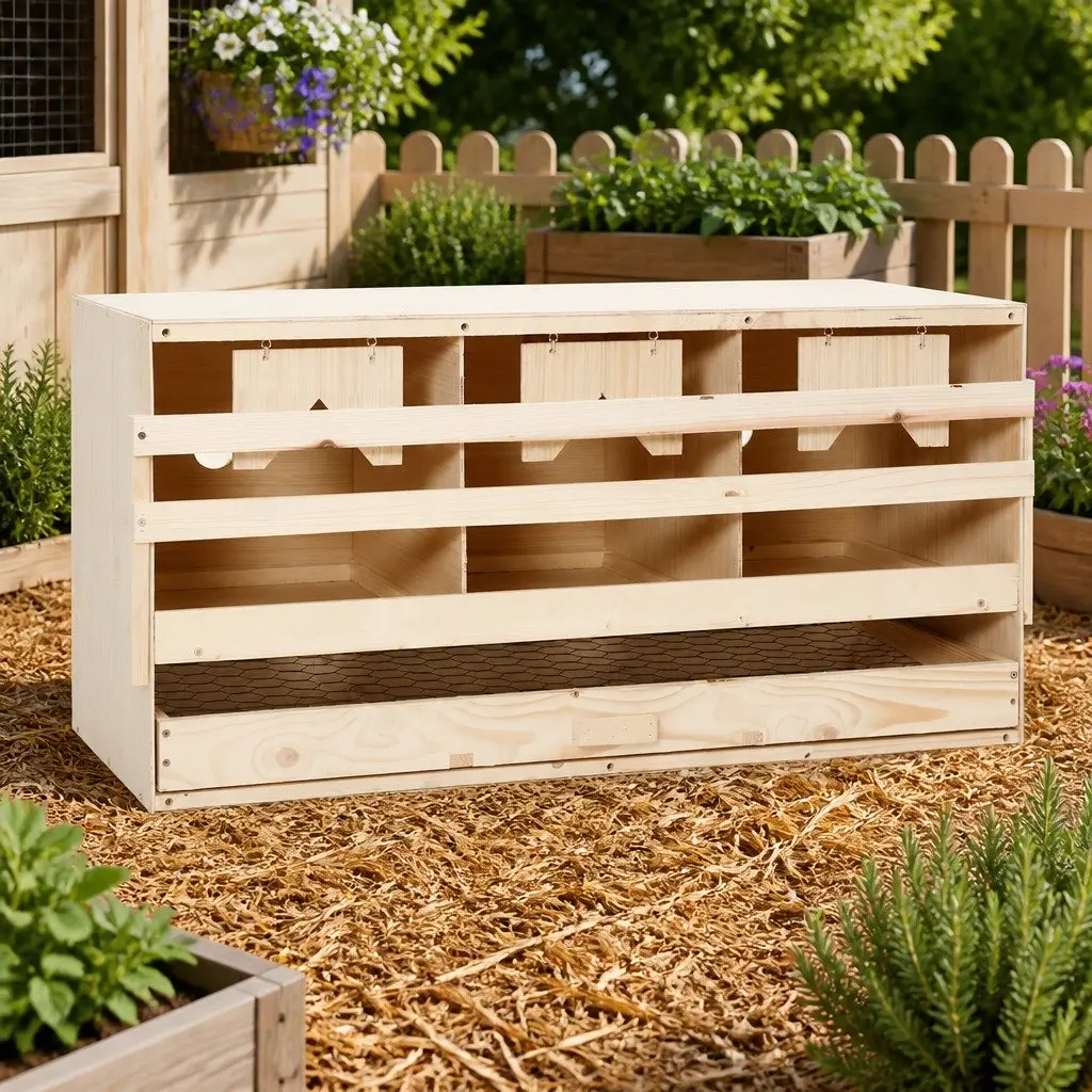 Chicken Laying Nest Box Wooden 3 Compartments 72 x 33 x 38 cm